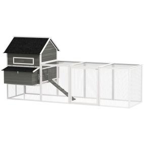 Gallinero de madera grande exterior 347x160x150 cm con 2 nidos, techo asfáltico y bandeja extraíble, gris oscuro