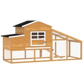 Gallinero de madera exterior para 2-4 gallinas con corral, nido, bandeja y rampa 200x80x105 cm marrón