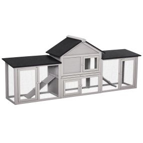 Conejera de exterior grande de madera para 2-4 conejos con techo asfáltico 210x45,5x84,5 cm gris y negro