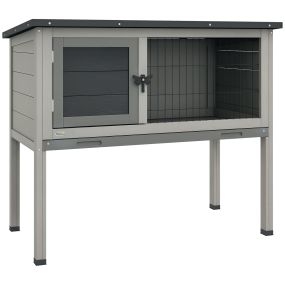 Conejera de madera exterior para conejos y cobayas con bandeja extraíble 84x43x70 cm gris y negro