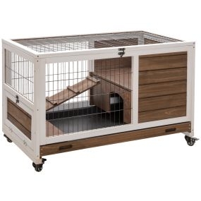 Jaula de madera para conejos y cobayas portátil para interior 90x53x59 cm marrón