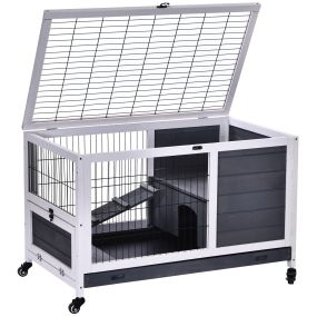 Jaula de madera para conejos y mascotas pequeñas portátil interior 90x53x59 cm gris oscuro
