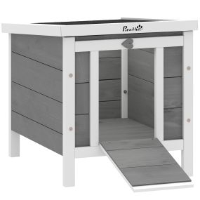 Conejera de madera exterior para roedores y mascotas pequeñas con techo asfáltico y rampa antideslizante 42x51x43 cm gris