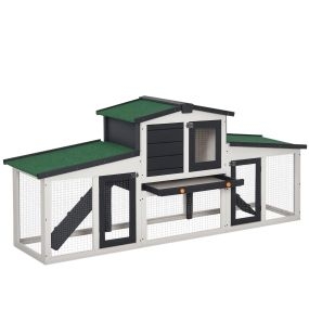 Conejera de madera para conejos con techo abatible, escalera y bandeja extraíble 197x49x86 cm gris