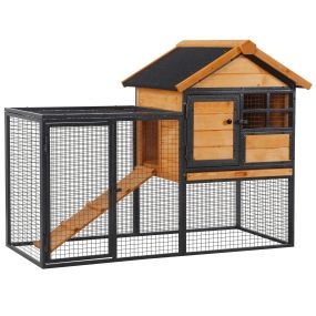 Conejera de exterior 2 niveles con rampa y bandeja extraíble 122x63x92 cm madera y metal gris