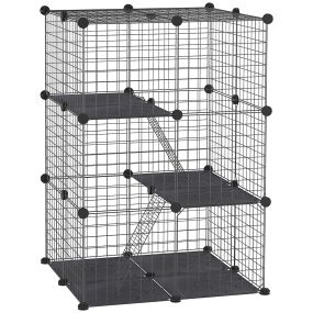 Jaula para animales pequeños de 38 paneles, parque para mascotas, valla metálica negra 70x70x105 cm
