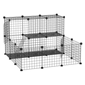 Valla DIY para animales pequeños con 24 paneles, parque modular con malla metálica 105x105x70 cm negro
