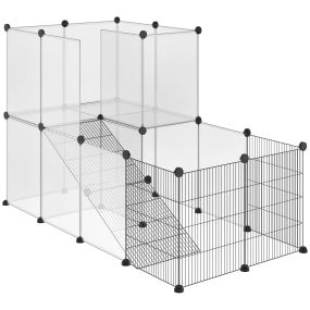 Jaula para animales pequeños con 27 paneles y forma personalizable 140x70x90 cm transparente
