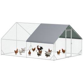 Gallinero para Exterior Grande 3x4x2 m Jaula para 8-12 Gallinas Gallinero para Gallinas de Acero Galvanizado con Cubierta de PE y Cerradura Plata