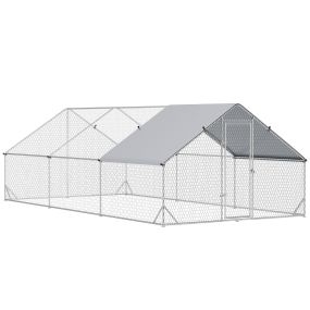 Gallinero exterior grande 3x6x2 m para 12-18 gallinas de acero galvanizado con cubierta PE plata