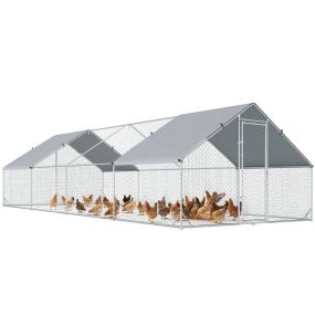 Gallinero exterior grande 24 m² 3x8x2 m de acero galvanizado con cubierta PE plata