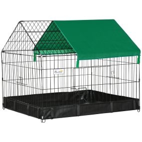 Jaula para animales pequeños con 2 puertas, toldo y base impermeable 90x75x75 cm negro y verde