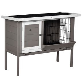 Conejera de madera exterior elevada con techo asfáltico, comedero y bandejas extraíbles 91x46x71 cm gris