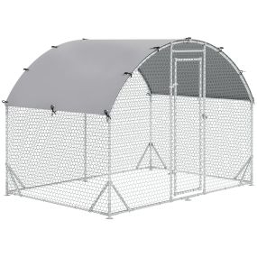 Gallinero exterior grande de acero galvanizado 280x190x197 cm con cubierta impermeable plata