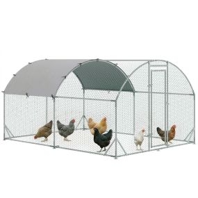 Gallinero exterior grande 2,8x3,8x1,97 m de acero galvanizado con techo de tela y cerradura plata