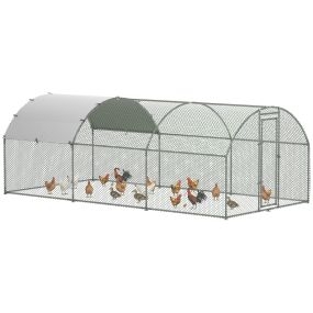 Gallinero exterior grande de acero galvanizado 280x570x197 cm con cubierta impermeable plata