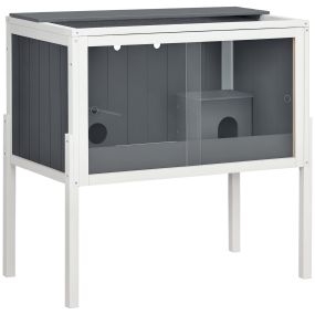 Jaula para hámster de madera 82x45x81 cm gris oscuro con 2 puertas de acrílico y estante extraíble