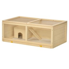 Jaula de madera para hámster 100x58x38 cm con tapa abatible, acrílico y bandeja extraíble