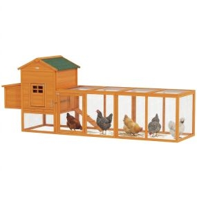 Gallinero exterior de madera 297,5x68x118 cm para 3-6 gallinas con ponedero y rampa