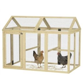 Gallinero de madera natural para exterior 140x88,5x106 cm para 1-3 gallinas con 3 perchas y 2 puertas con cierre
