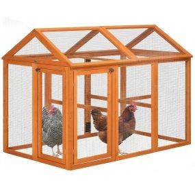Gallinero exterior de madera 140x88,5x106 cm para 1-3 gallinas, naranja