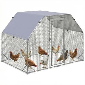 Gallinero exterior de acero galvanizado 2,8x1,9x1,95 m plata para 4-6 gallinas y conejos
