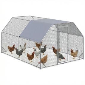 Gallinero exterior grande de acero galvanizado 2,8x3,8x1,95 m plata