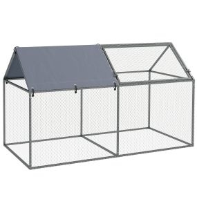 Jaula para animales pequeños de acero plata 198x100x120 cm con puerta superior y tela anti-UV