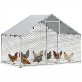 Gallinero exterior grande de acero galvanizado 3x1,7x1,9 m plata para 5-8 gallinas o conejos