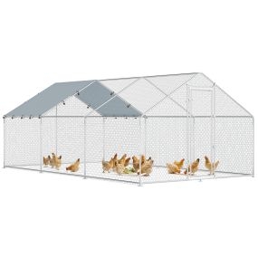 Gallinero exterior grande de acero galvanizado 5,1x3x1,9 m plata para 15-24 gallinas