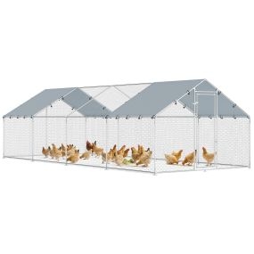 Gallinero exterior grande de acero galvanizado 6,8x3x1,9 m plata para 20-30 gallinas