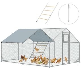 Gallinero exterior 12 m² 3x4x1,95 m para 12-18 gallinas de acero galvanizado plata