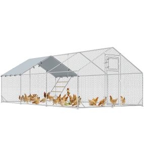Gallinero exterior 18 m² 3x6x1,95 m para 18-24 gallinas de acero galvanizado plata