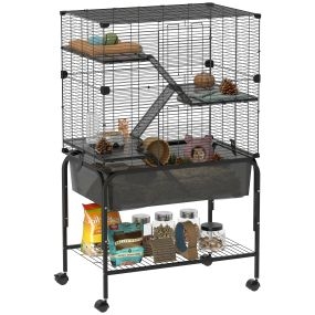 Jaula para animales pequeños de 4 niveles con ruedas 73x47x123 cm negro