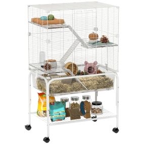 Jaula para animales pequeños de 4 niveles con ruedas 73x47x123 cm blanco