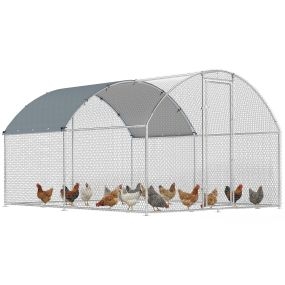 Gallinero exterior grande 2,8x3,4x1,9 m de acero galvanizado con cubierta anti-UV e impermeable, plata