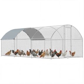 Gallinero exterior grande de acero galvanizado 2,8x5,1x1,9 m con cubierta anti-UV e impermeable plata