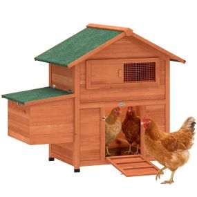 Gallinero exterior de madera 113,5x67,5x95,5 cm naranja con nido, bandeja extraíble y techo impermeable