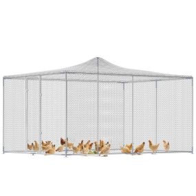 Gallinero exterior grande de acero galvanizado 4x3x1,97 m, 12 m², plata