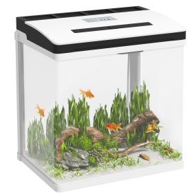 Acuario de cristal 13L con filtro, iluminación LED y bomba de agua 29x20x30,5 cm blanco