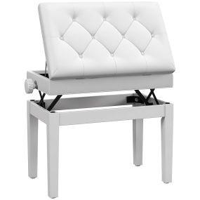 Banqueta para piano ajustable en altura con almacenamiento patas de madera blanco 54,5x33x48-58 cm