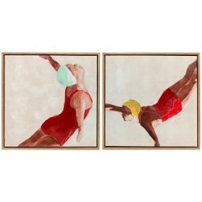 Cuadros en lienzo de figuras dinámicas a mano 40x40 cm 2 piezas rojo