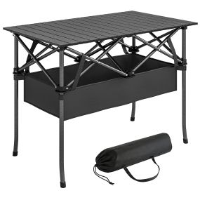 Mesa plegable de camping 93x55x68 cm de aluminio negro con red y bolsa de transporte