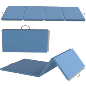Colchoneta Gimnasia Plegable de Grosor 5 cm, Tapete de Ejercicio, 240x120x5 cm, con Asas de Transporte, Esterilla de Gimnasia para Yoga, MMA, Aeróbic, Artes Marciales, Azul Claro