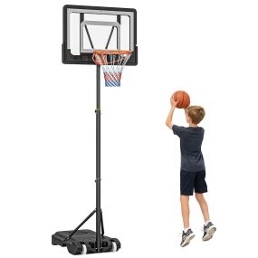 Canasta de baloncesto exterior altura ajustable 206-260 cm con ruedas y base rellenable negro