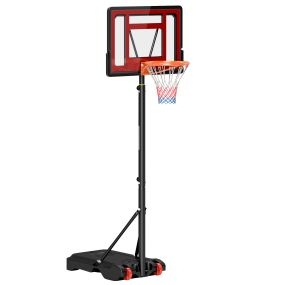 Canasta de baloncesto ajustable 205-261 cm portátil con soporte de acero base rellenable y 2 ruedas rojo negro