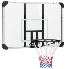 Canasta de baloncesto de pared con tablero, red y marco de acero, interior y exterior, 113x61x73 cm, blanco y negro