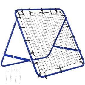 Red de Rebote, Reboteador de Fútbol con Ángulo Ajustable y 20 Cuerdas Elásticas, Tubo Metálico, Fácil de Instalar, para Entrenamiento de Fútbol, Béisbol, 96x80x96 cm, Azul