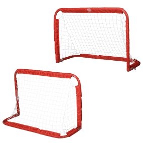 Set de 2 porterías de fútbol plegables portátiles con soporte de metal y red 90x36x60 cm rojo