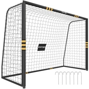 Portería de fútbol para jardín con red, piquetas, acolchado EPE, estructura metálica, 300x120x200 cm, negro y amarillo
